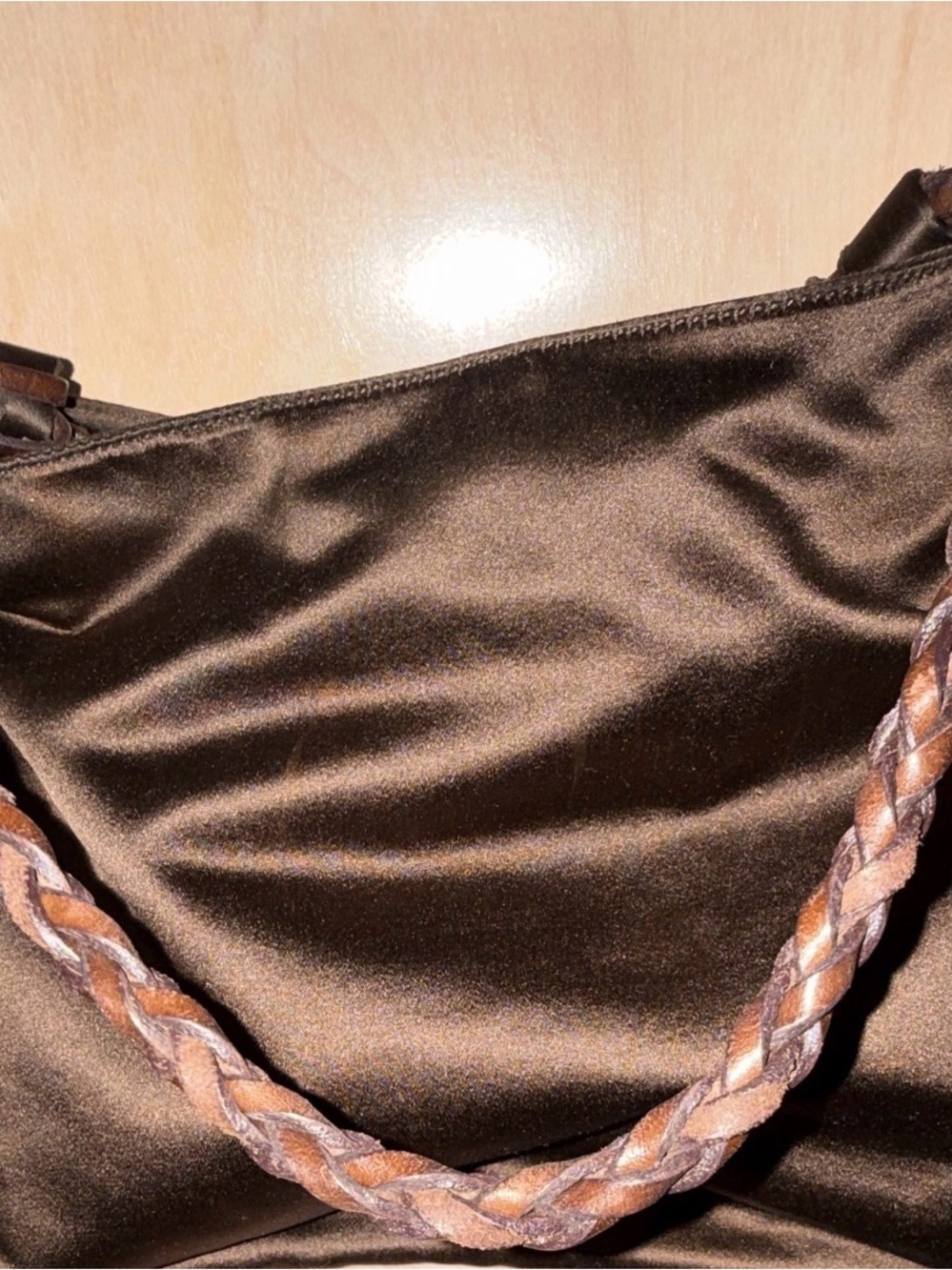 Authentic Prada Brown Satin Shoulder Bag with Braided Leather Straps - Picture 8 of 8